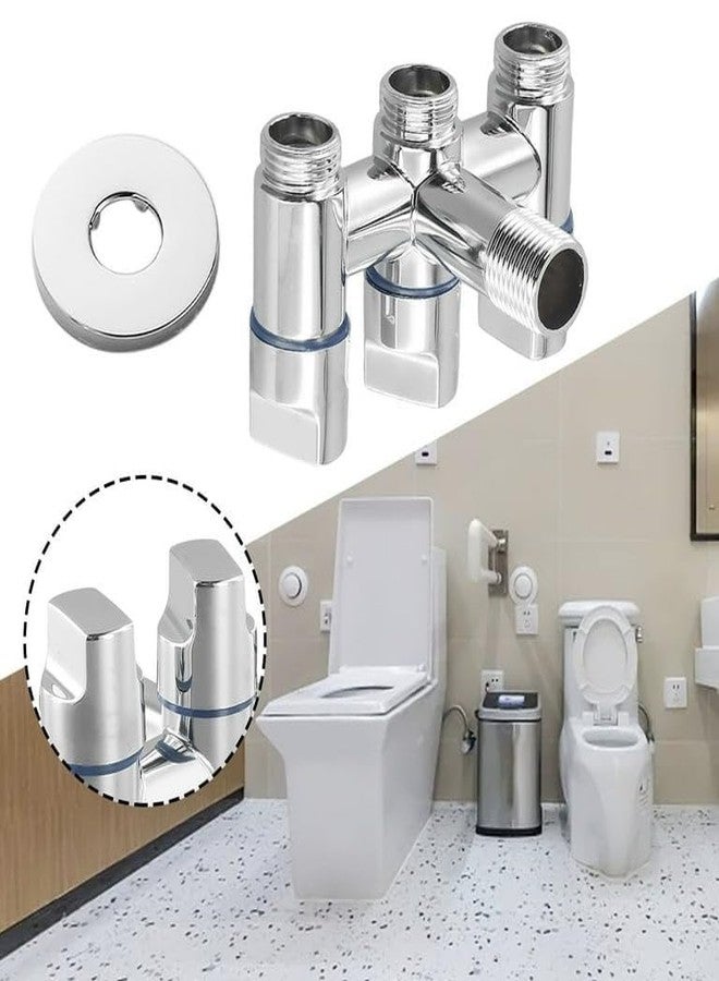 SPAZIO صنبور زاوية سبازيو 3 في 1 فضي | صمام زاوية | صنبور زاوية ثلاثي الاتجاهات (عبوة من قطعة واحدة) لحنفيات الحمام/حوض الغسيل مع شفة جدارية - Image 2